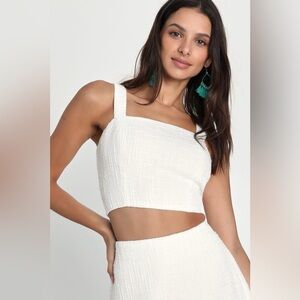 Lulu's Elevated Attitude White Tweed Sleeveless Top